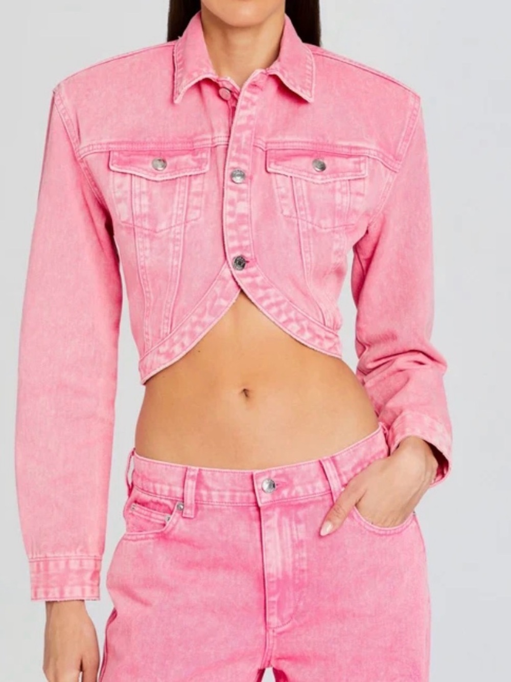 Retrofête Faith Denim Jacket Cropped Pink Size Small